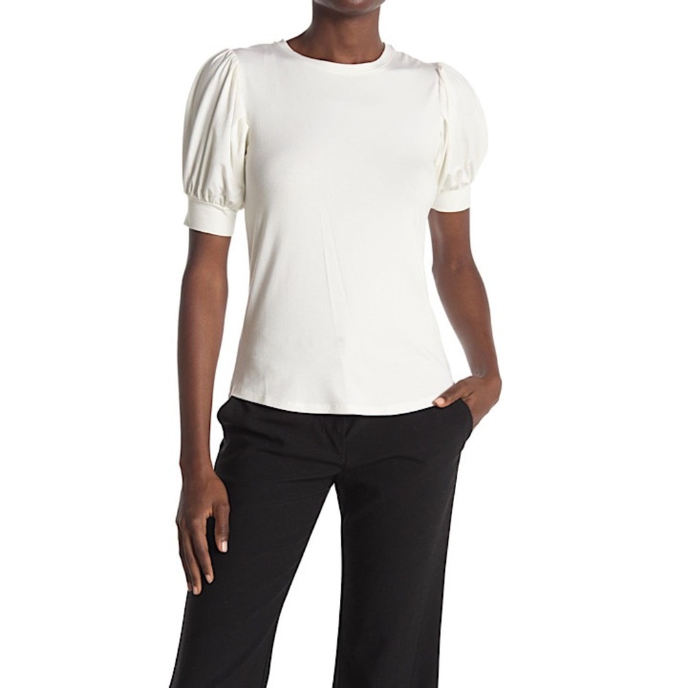 T TAHARI Elbow Blouson Sleeve Ivory Top